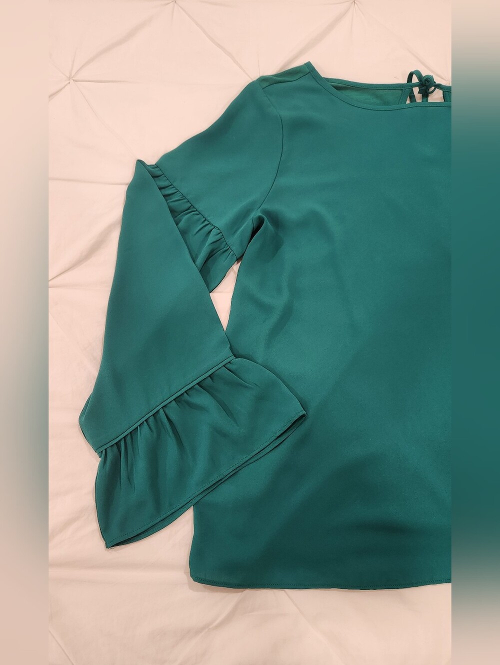 LOFT Bell Sleeve Emerald Green Blouse Size M